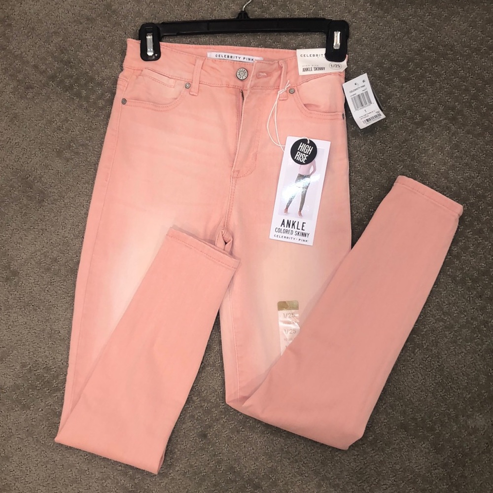 High-Rise Ankle Skinny light pink jeans